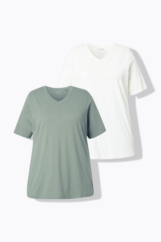 T-shirts en coton bio. Col en V et manches courtes. Lot de 2