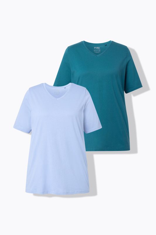 T-shirts en coton bio. Col en V et manches courtes. Lot de 2
