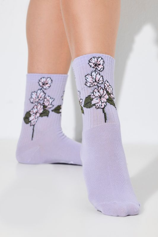 Chaussettes à fleurs avec tige côtelée douce