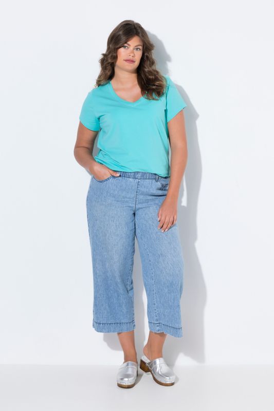 Jupe-culotte en lin mélangé, jambe large longueur mi-mollet, taille élastique