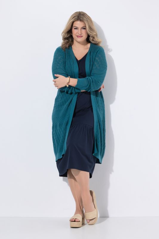 Cardigan long en maille de coton bio ajourée, coupe ouverte