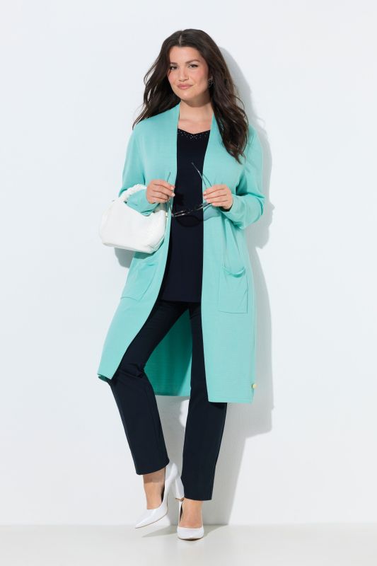 Cardigan long à col montant. Coupe ouverte