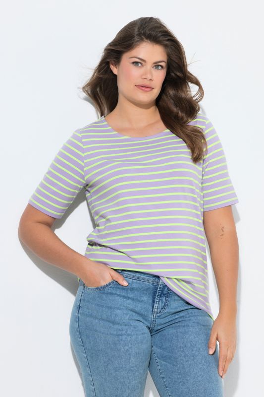 T shirt rayé à col rond et manches 1/2