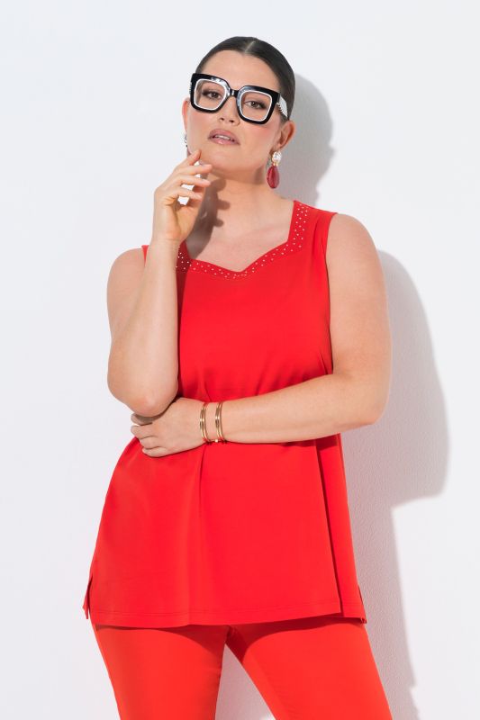 Débardeur long en coton Pima. Décolleté cœur et coupe évasée