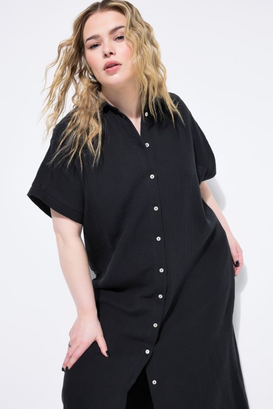 Robe-chemisier longue en mousseline, manches courtes, coupe Egg-Shape