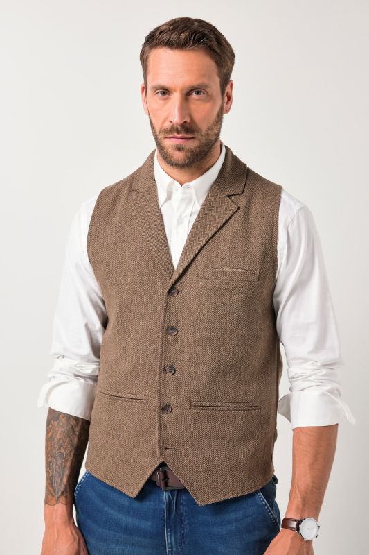 Gilet JP 1880 en tweed à chevrons, finition FLEXNAMIC®, dos en maille - jusqu'au 7 XL