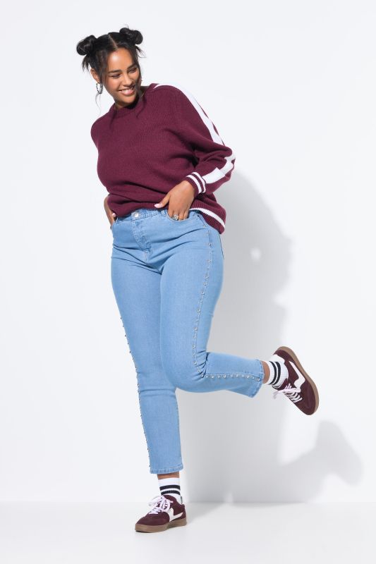 Jean Mom coupe 5 poches à taille élastique, rivets fantaisie