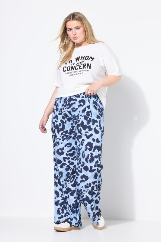 Pantalon imprimé léopard, rayures sur le bas de jambe, coupe Wide Legs