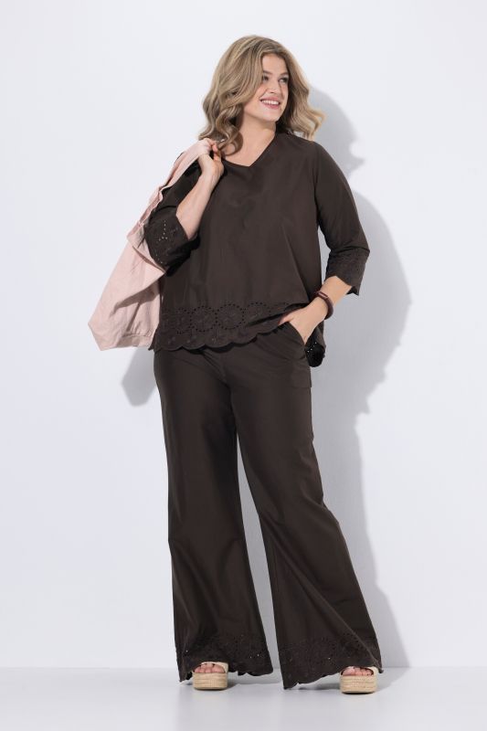 Pantalon, broderie anglaise, jambes larges, coton bio