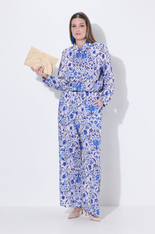 Pantalon palazzo en lin mélangé, jambe large, taille élastique