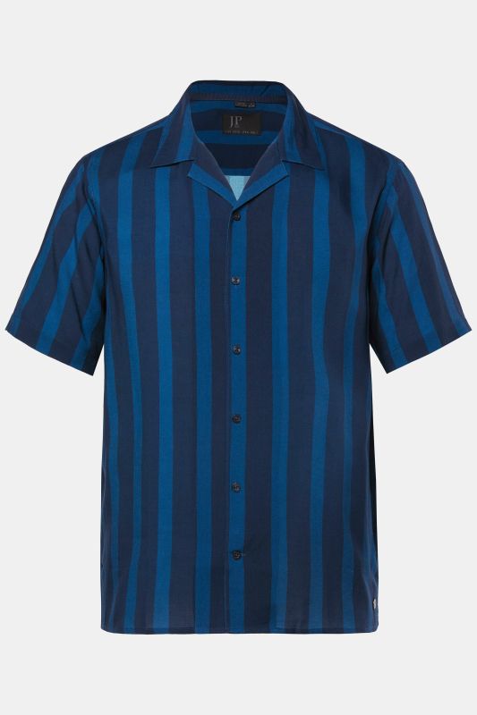 Chemise JP 1880 en viscose rayée, manches courtes et col cubain, coupe Cuba Fit - jusqu'au 8 XL