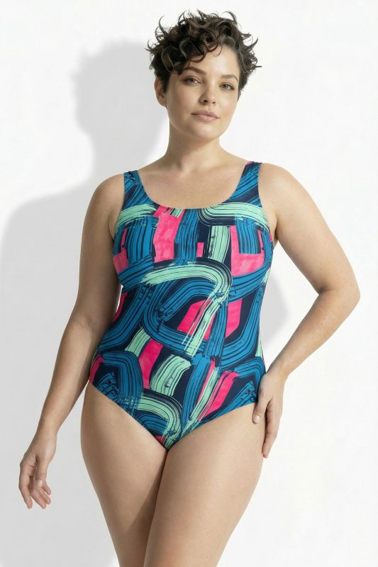 Maillot de bain sans bonnets souples, motif « coups de pinceau »