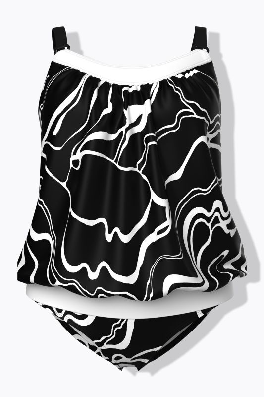 Tankini avec bonnets souples, bretelles ajustables et motif courbes