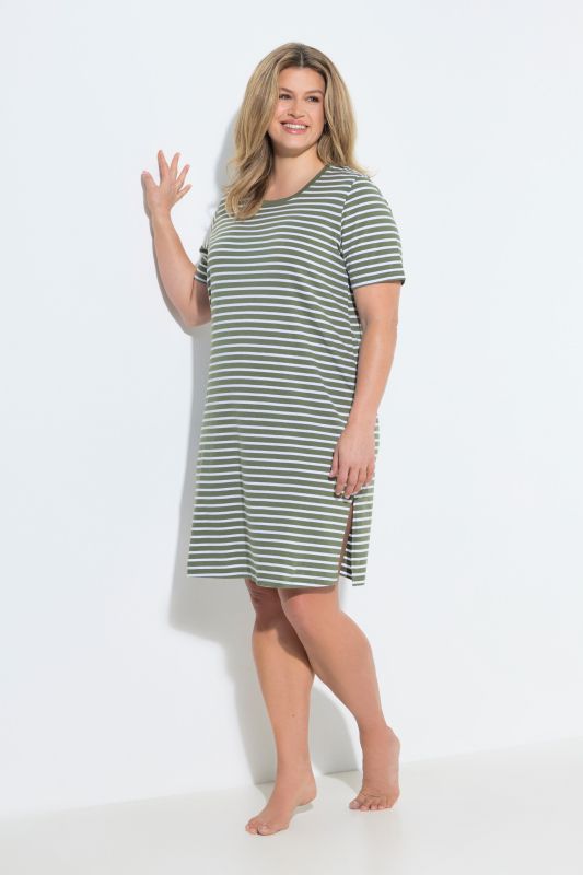 Grand T-shirt/chemise de nuit en coton bio rayé, décolleté rond et manches courtes