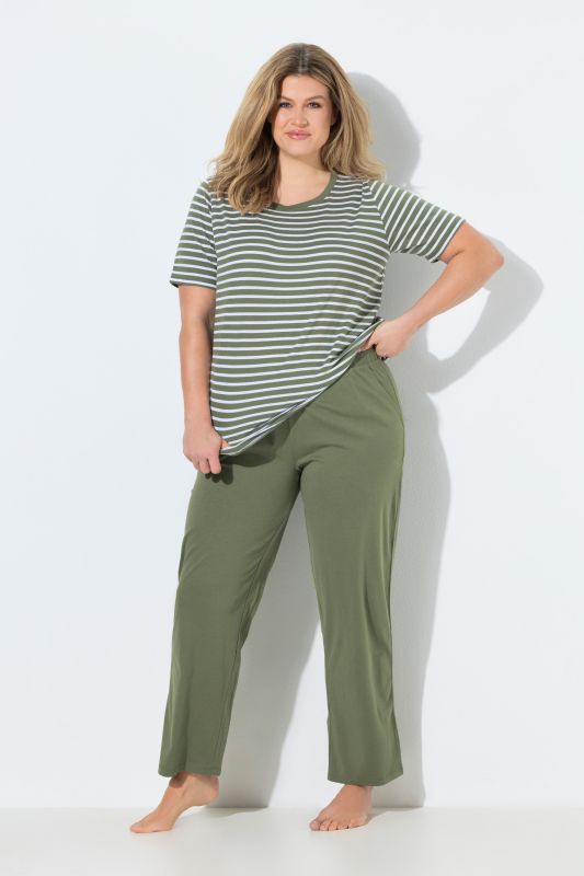 Pyjama 2 pièces en coton bio, pantalon + T-shirt col rond et manches courtes