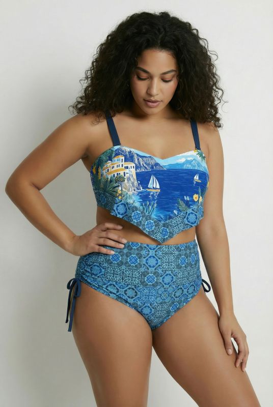 Bikini à bonnets souples, motif vacances au bord de la mer, bretelles ajustables et matière recyclée