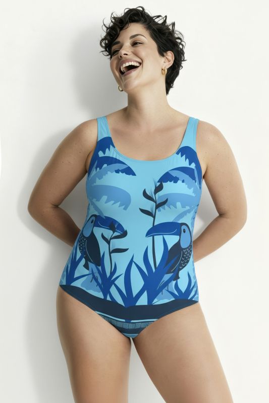 Maillot de bain motif toucans, sans bonnets souples, décolleté rond