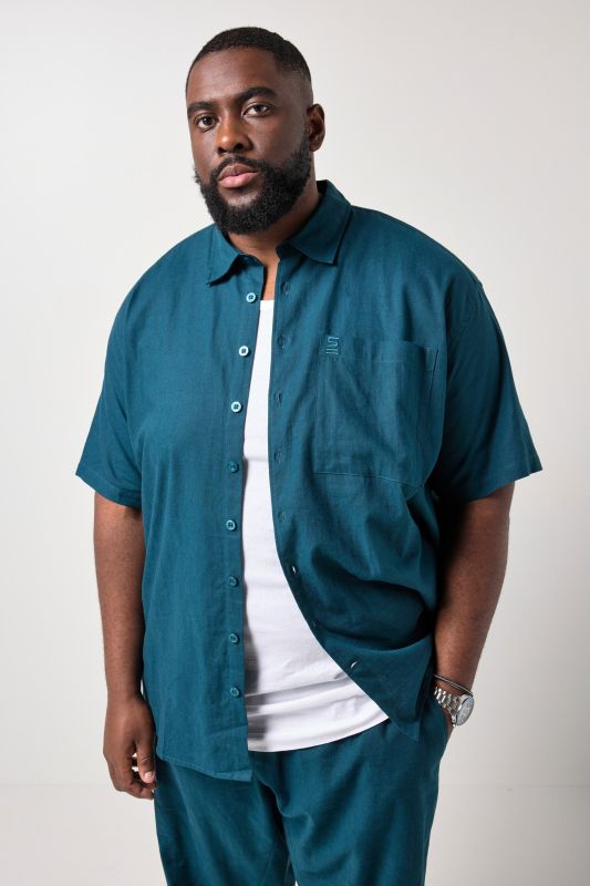Chemise en lin mélangé STHUGE, manches courtes et col Kent, coupe Boxy Fit - jusqu'au 8 XL