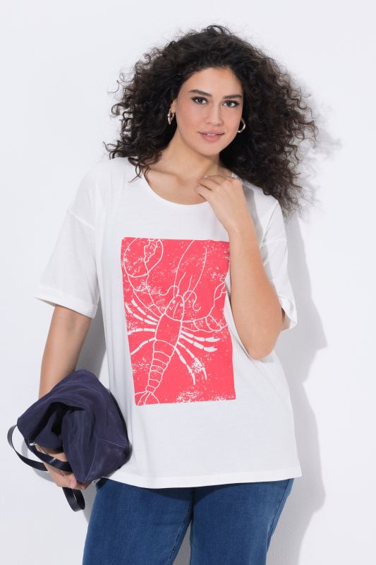 T-shirt en modal mélangé, motif homard, décolleté rond et manches courtes