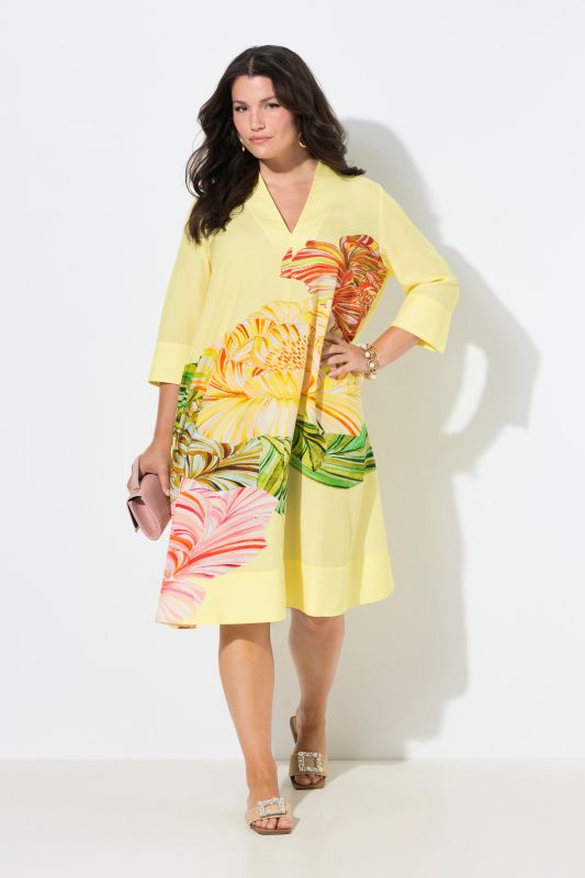 Robe midi en Lyocell, motif floral, col calice et manches 3/4