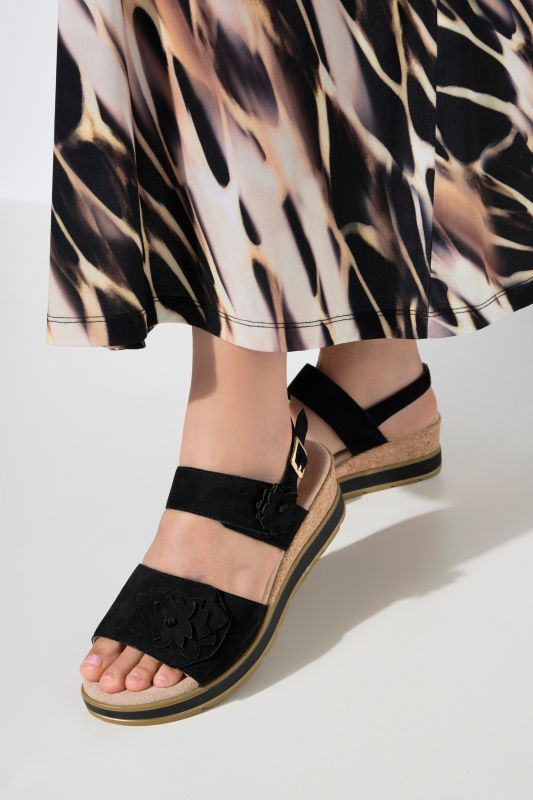 Sandales en cuir Caprice, fleurs et fermeture à scratch- largeur G