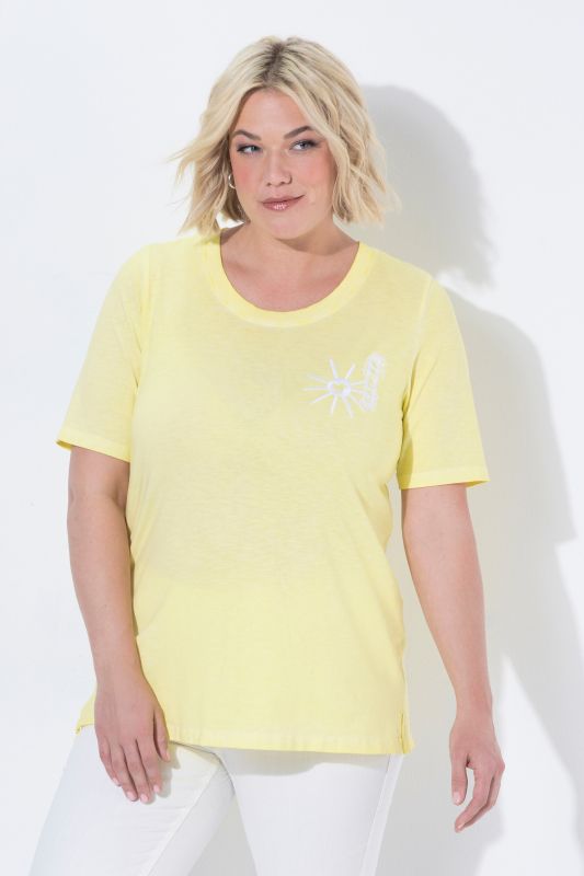 T-shirt avec broderie soleil, décolleté rond et manches courtes