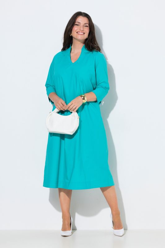 Robe midi en Papertouch, col calice et manches 3/4, coupe évasée