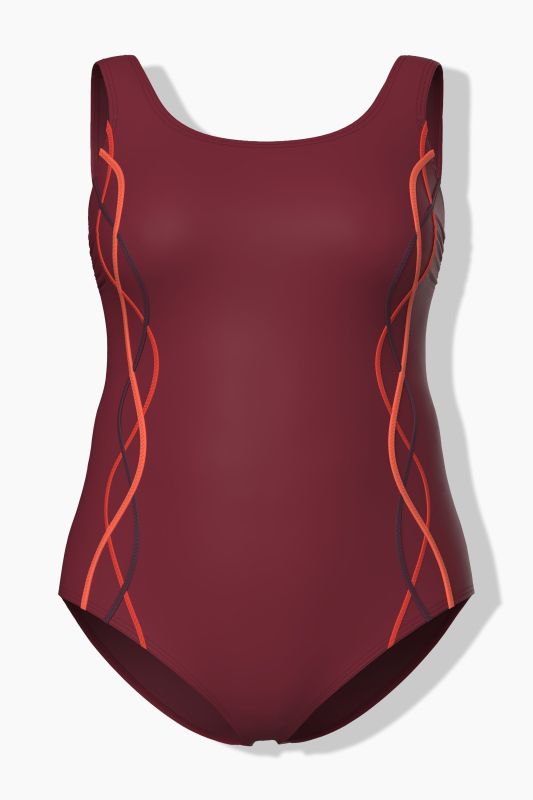 Maillot de bain une pièce, sans bonnets souples, passepoils fantaisie et décolleté rond