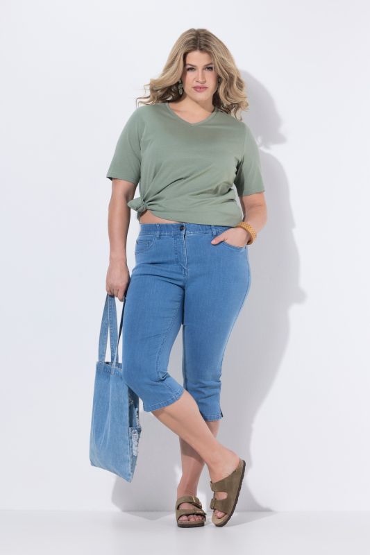 Corsaire en jean, coton bio, bas de jambe fendu et taille confortable