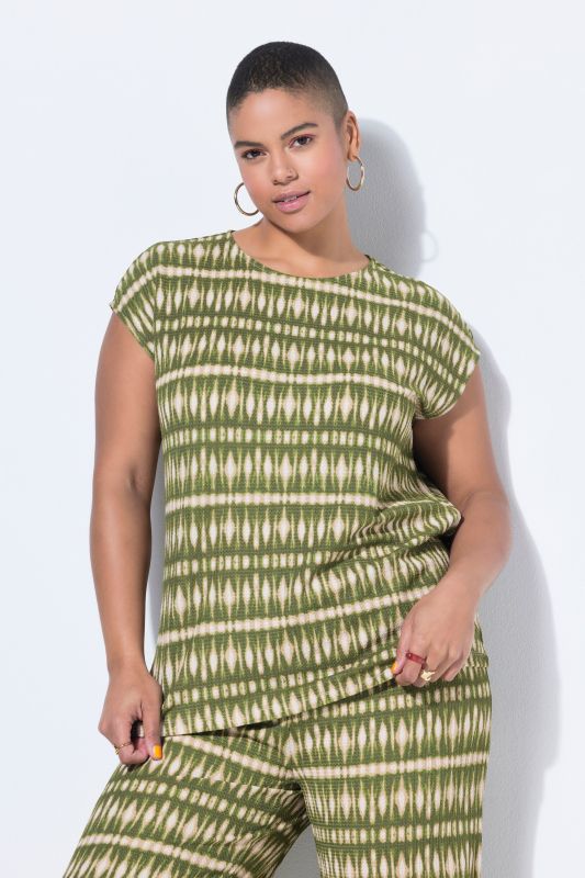 Haut sans manches, coupe oversize, matière texturée avec imprimé