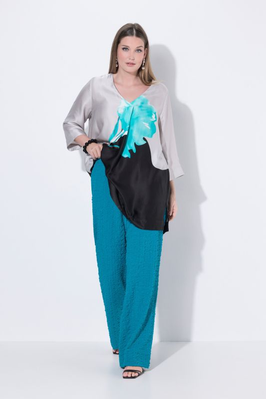 Pantalon texturé, taille élastique et jambe large