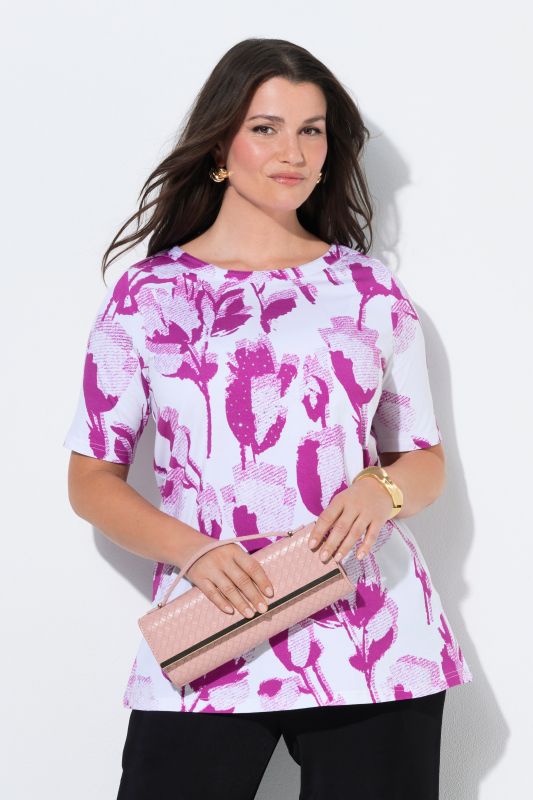 T-shirt en coton Pima, encolure bateau et manches courtes, coupe évasée