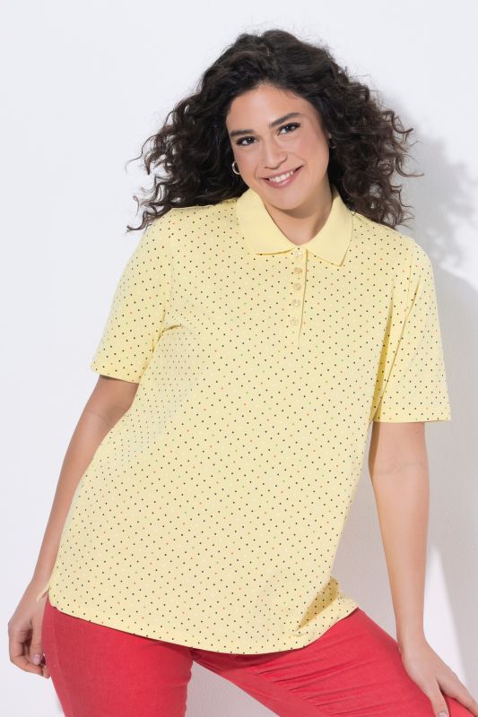 Polo rayé en coton Pima, motif à pois, manches courtes et col polo