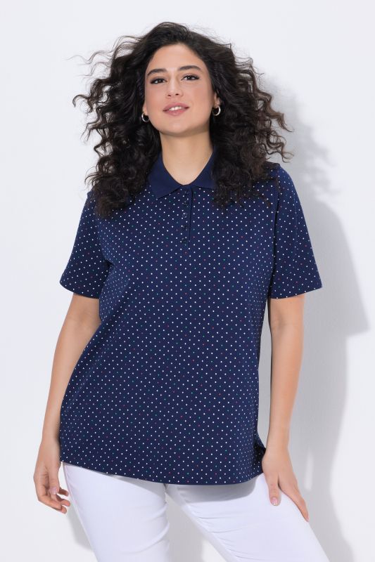 Polo rayé en coton Pima, motif à pois, manches courtes et col polo