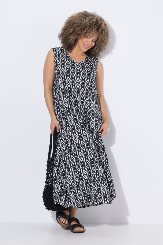 Robe maxi sans manches, imprimé graphique et décolleté en V