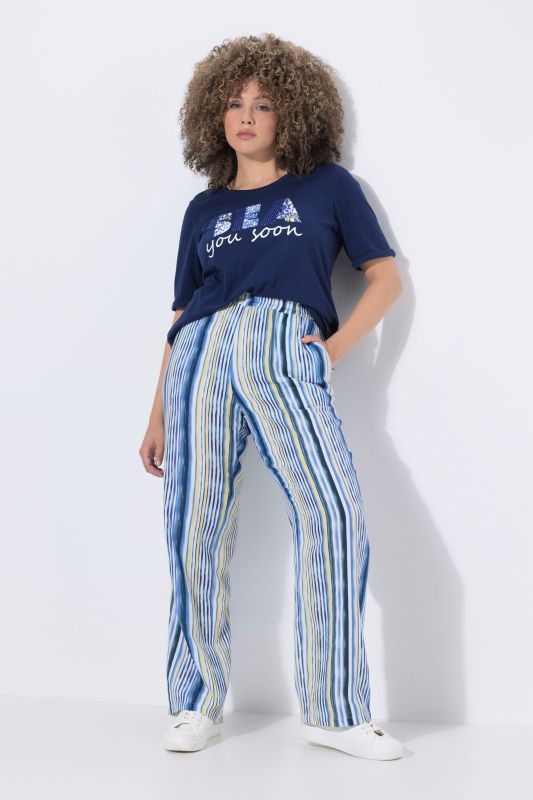 Pantalon Rose en mousseline rayée, jambe large et taille élastique