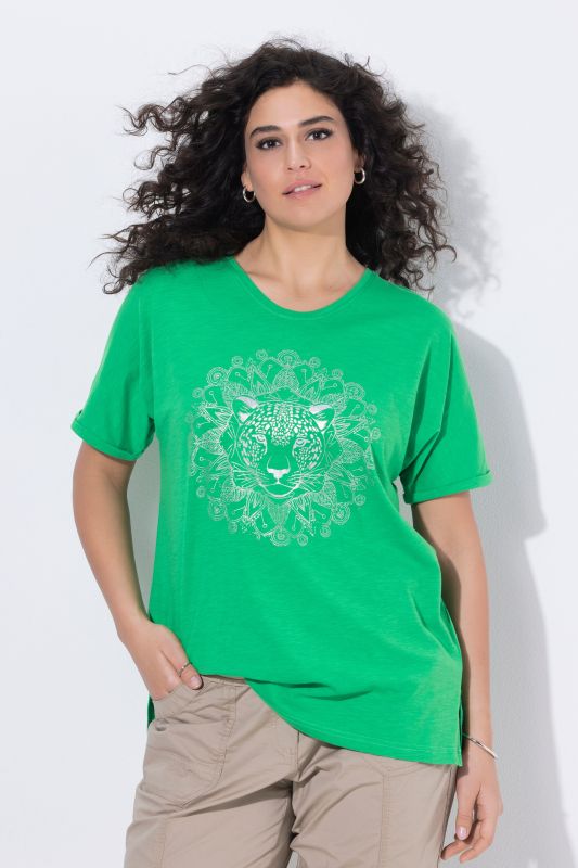 T-shirt mandala animal métallique, décolleté en V et manches courtes