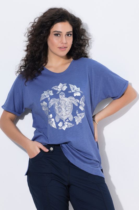 T-shirt mandala animal métallique, décolleté en V et manches courtes