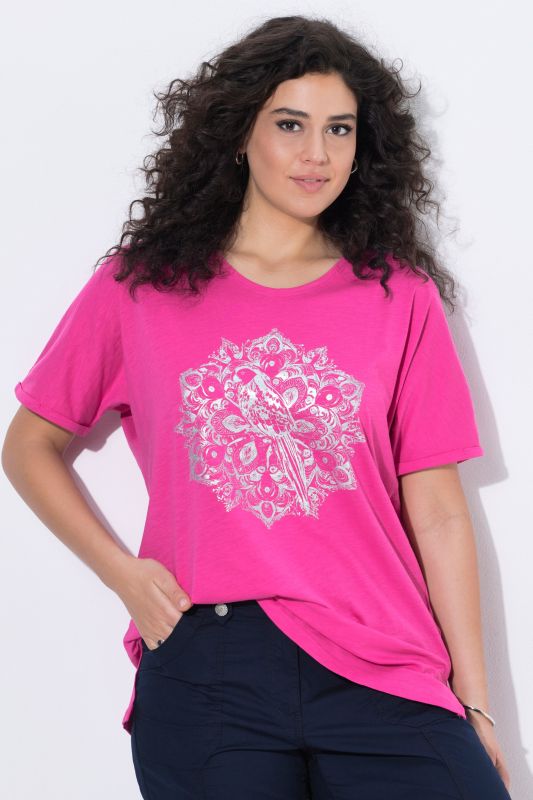 T-shirt mandala animal métallique, décolleté en V et manches courtes