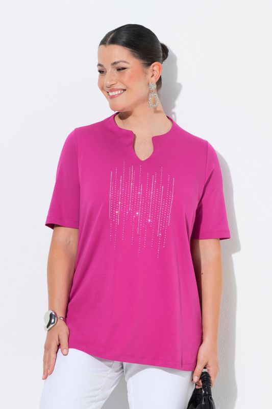 T-shirt en coton Pima, col légèrement montant et manches courtes, coupe évasée