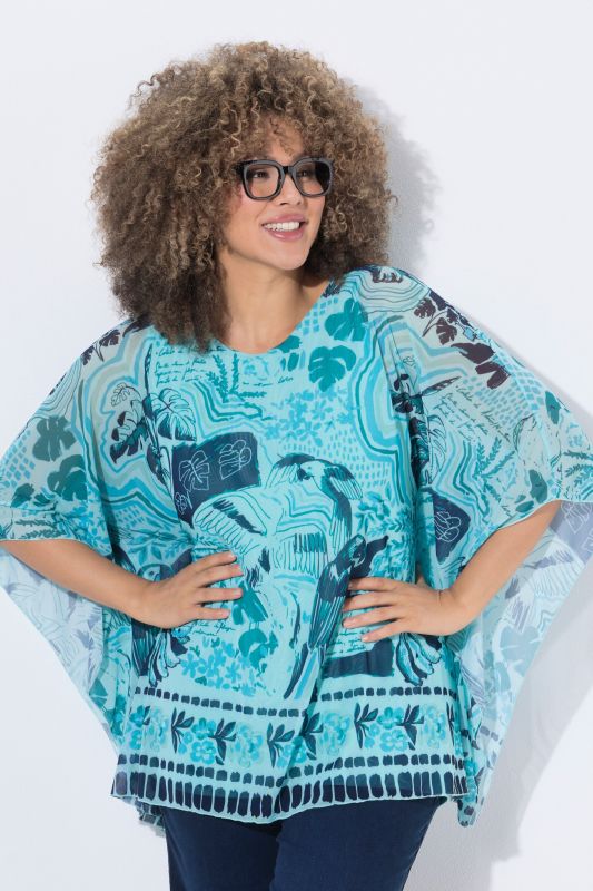 Blouse en tulle doublée, coupe oversize, décolleté rond et manches courtes