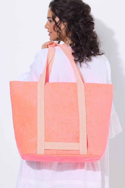 Sac porté épaule, rose fluo, bandes fantaisie et fermeture zippée