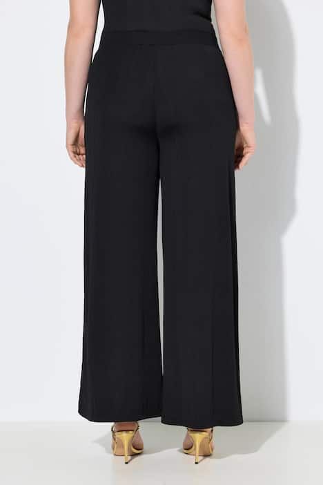 Pantalon Mary, coupe Marlene, jersey bord-côte, jambe large et taille élastique