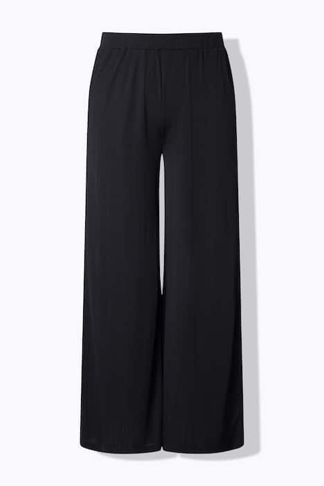 Pantalon Mary, coupe Marlene, jersey bord-côte, jambe large et taille élastique