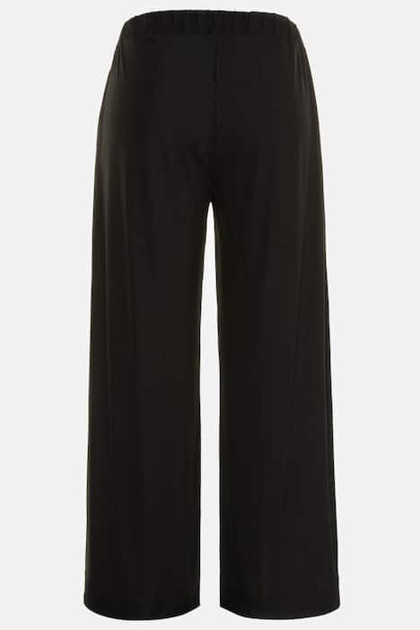 Pantalon Mary, coupe Marlene, jersey bord-côte, jambe large et taille élastique