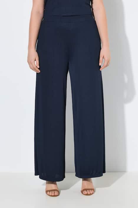 Pantalon Mary, coupe Marlene, jersey bord-côte, jambe large et taille élastique