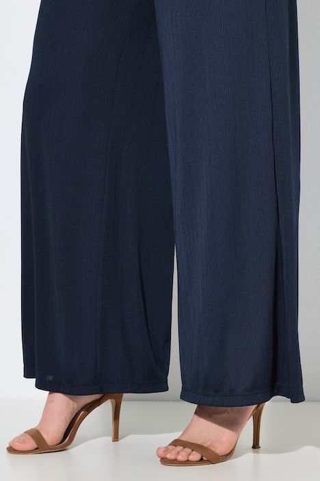 Pantalon Mary, coupe Marlene, jersey bord-côte, jambe large et taille élastique