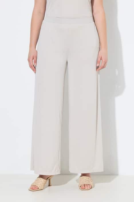 Pantalon Mary, coupe Marlene, jersey bord-côte, jambe large et taille élastique