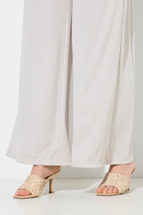 Pantalon Mary, coupe Marlene, jersey bord-côte, jambe large et taille élastique