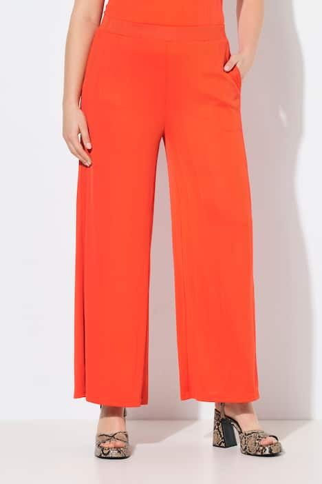 Pantalon Mary, coupe Marlene, jersey bord-côte, jambe large et taille élastique